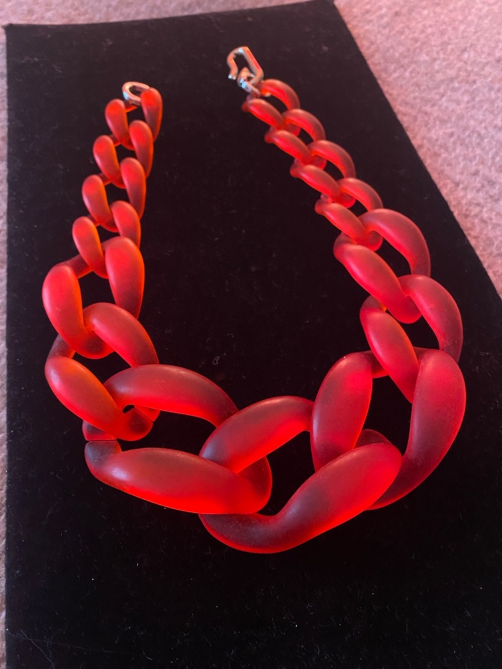 Acrylic Bold Red-Orange Chunky Chain Necklace. 20”